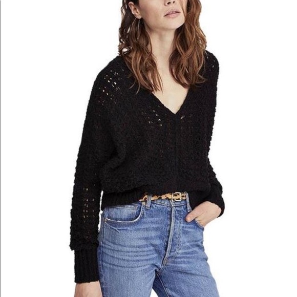 🔥FREE PEOPLE🔥WOMEN’S BLACK BEST OF YOU V NECK SWEATER SIZE XS NWT - Picture 1 of 1